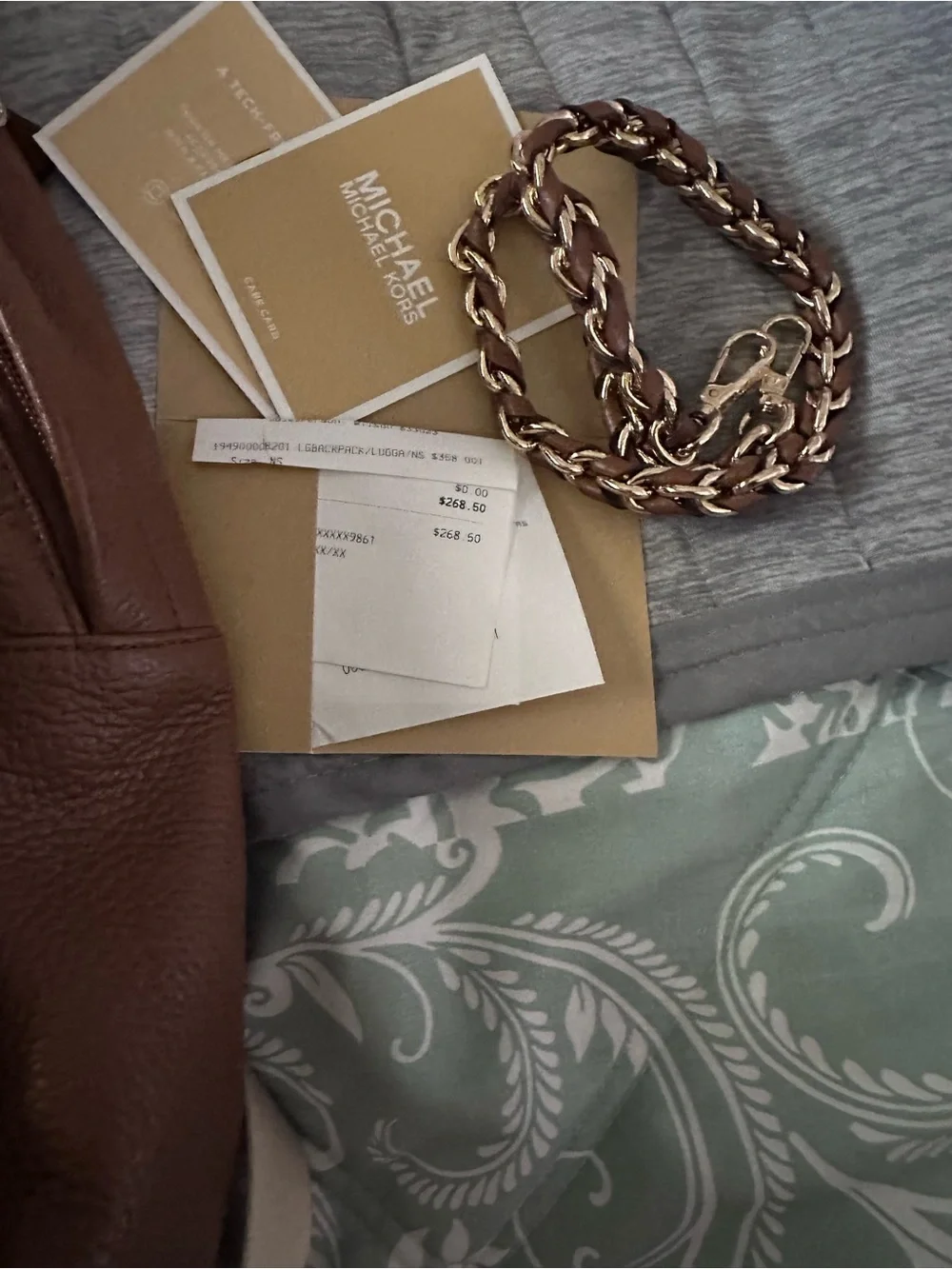 Michael Kors Chestnut Pebbled Leather Backpack with Gold Logo